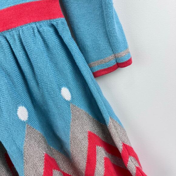 Mini Boden Long Sleeve Metallic Blue Knit Collared Dress 2-3 - Picture 2 of 6